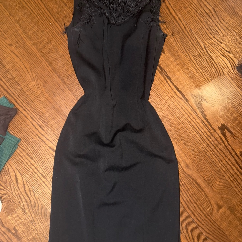 Elegant Black Dress with feather detailing.
